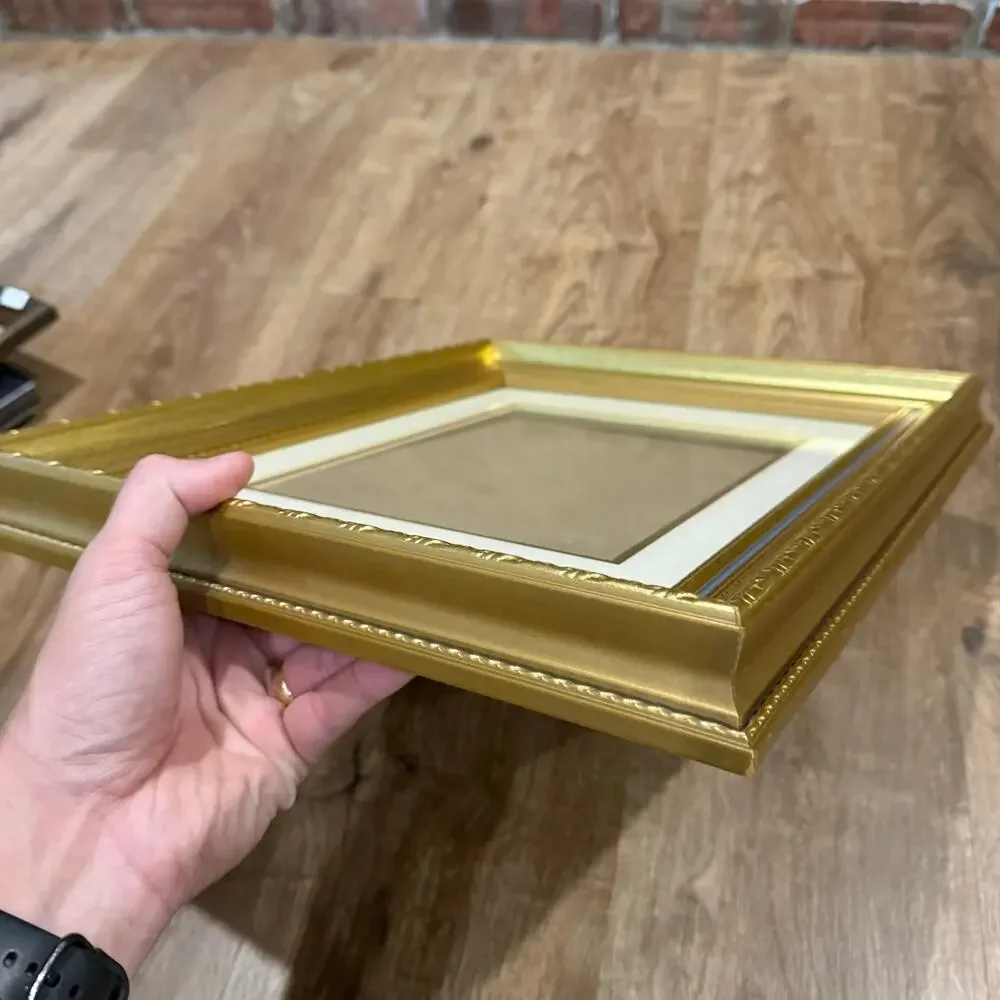 Vintage Ornate Picture Frame Gold Blue Painted 11x14 Wall Hanging Matted 8x10